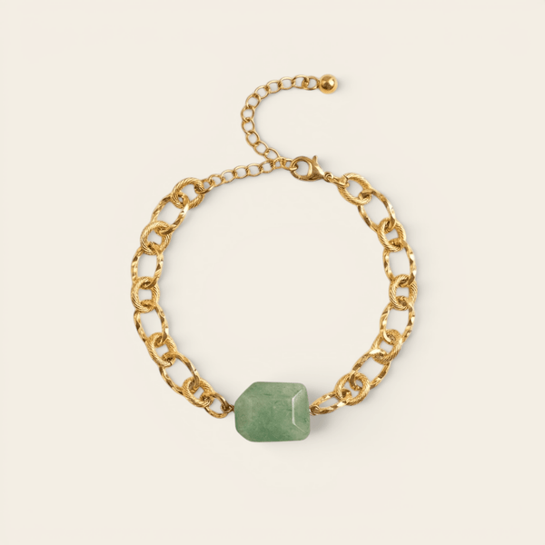 Bracelet Verika Bijoux Palma doré à maillons et pierre d'aventurine verte