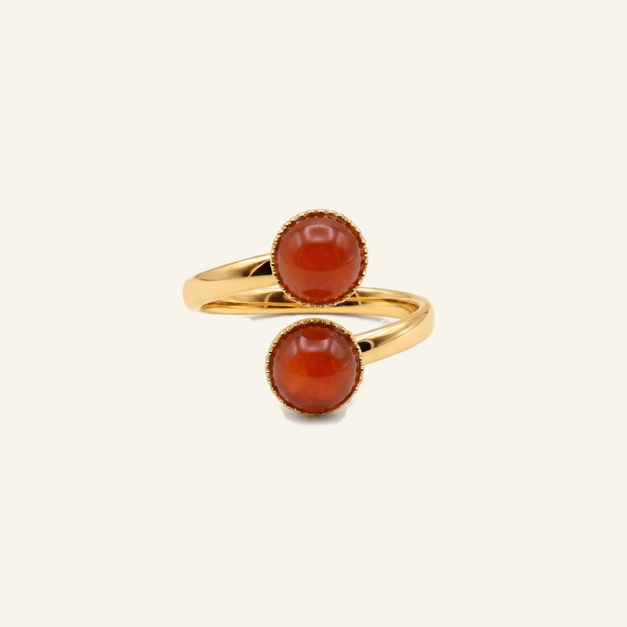 Bague Cannelle double réglable en cornaline, acier inoxydable doré - Verika Bijoux