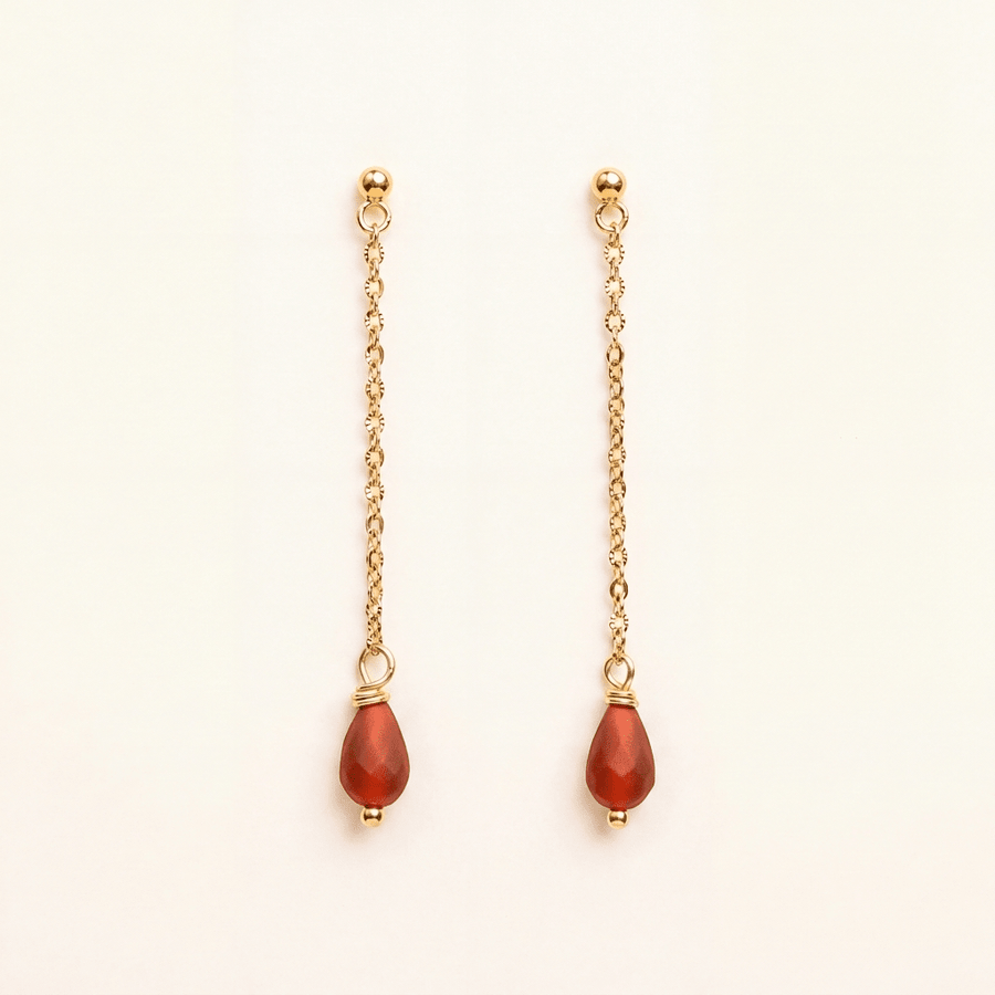 Boucles d'oreilles pendantes Aireille en agate rouge, acier inoxydable doré - Verika Bijoux