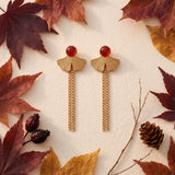 Boucles d'oreilles Ginko pendantes, pierre naturelle et acier inoxydable doré - Verika Bijoux