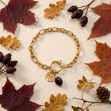 Bracelet Brune chaîne alternée, pierre naturelle et acier inoxydable doré - Verika Bijoux