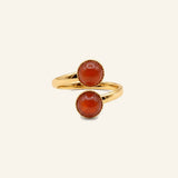 Bague Cannelle double réglable en cornaline, acier inoxydable doré - Verika Bijoux