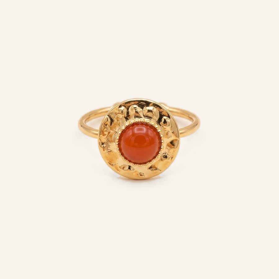 Bague Octavia réglable en cornaline, acier inoxydable doré - Verika Bijoux