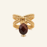Bague Bruyère réglable en œil de taureau, acier inoxydable doré - Verika Bijoux