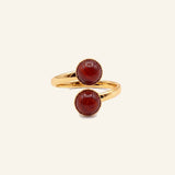 Bague Cannelle double réglable en agate rouge, acier inoxydable doré - Verika Bijoux