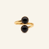 Bague Cannelle double réglable en onyx, acier inoxydable doré - Verika Bijoux