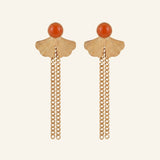 Boucles d'oreilles Ginko pendantes en cornaline, acier inoxydable doré - Verika Bijoux
