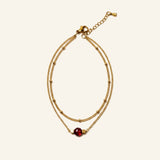 Bracelet Brindille double chaîne en grenat, acier inoxydable doré - Verika Bijoux