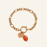 Bracelet Brune chaîne alternée en agate rouge, acier inoxydable doré - Verika Bijoux