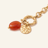Bracelet Brune chaîne alternée en agate rouge, acier inoxydable doré - Verika Bijoux