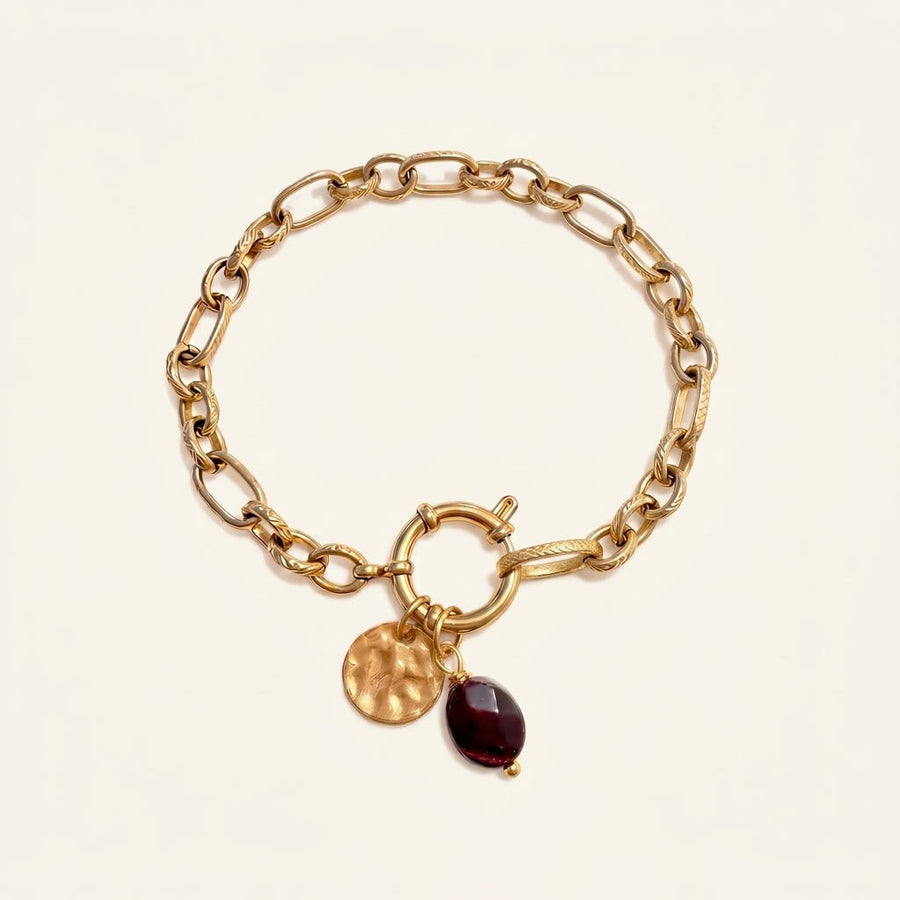Bracelet Brune chaîne alternée en œil de taureau, acier inoxydable doré - Verika Bijoux
