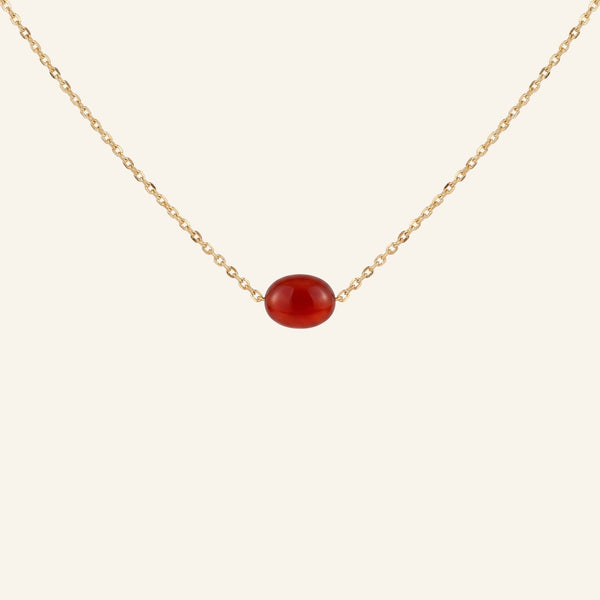 Collier Châtaigne ras de cou, perle d'agate rouge, acier inoxydable doré - Verika Bijoux