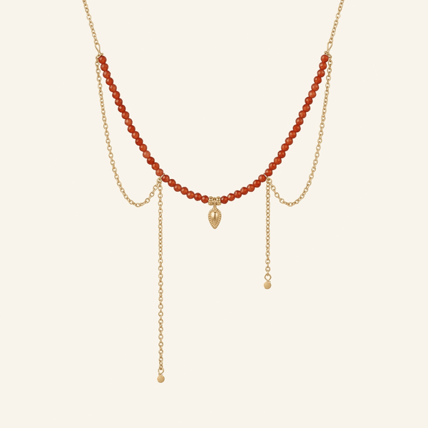 Collier Persephone en perles de cornaline et acier inoxydable doré - Verika Bijoux