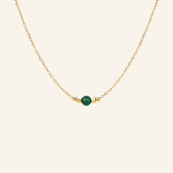 Collier Rosé ras de cou, pierre agate verte, acier inoxydable doré - Verika Bijoux