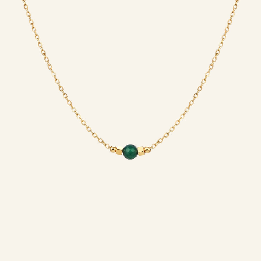Collier Rosé ras de cou, pierre agate verte, acier inoxydable doré - Verika Bijoux