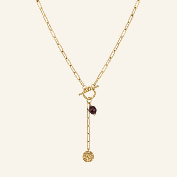 Sautoir Sienne, perle d'œil de taureau et breloque martelée dorée - Verika Bijoux
