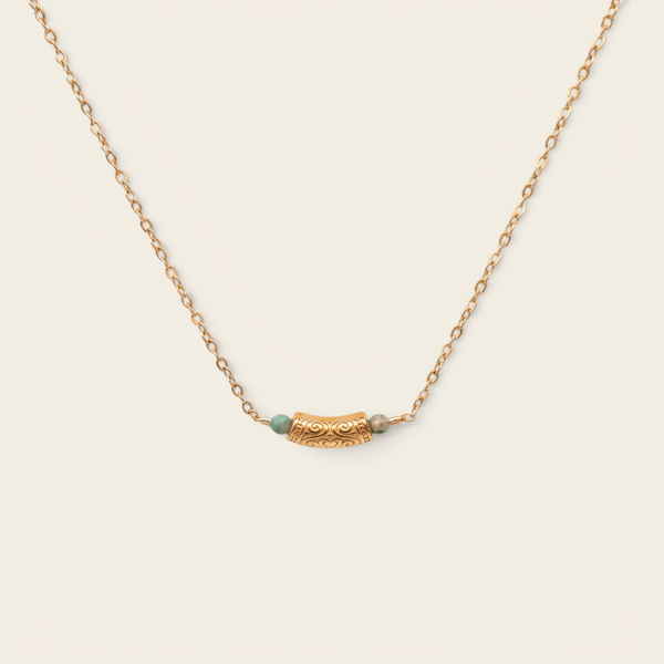 Collier ras-de-cou Verika Bijoux Arambol doré à perle-tube et turquoise africaine