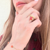 Bague Bruyère réglable, pierre naturelle et acier inoxydable doré - Verika Bijoux