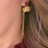 Boucles d'oreilles Ginko pendantes, pierre naturelle et acier inoxydable doré - Verika Bijoux