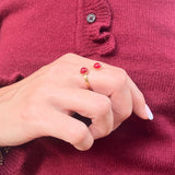 Bague Cannelle double réglable, pierre naturelle et acier inoxydable doré - Verika Bijoux