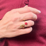 Bague Ginko réglable feuille de ginkgo, pierre naturelle et acier inoxydable doré - Verika Bijoux