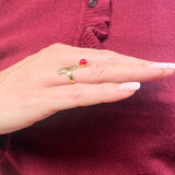Bague Ginko réglable feuille de ginkgo, pierre naturelle et acier inoxydable doré - Verika Bijoux
