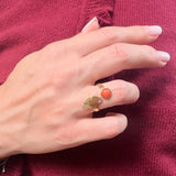 Bague Ginko réglable feuille de ginkgo, pierre naturelle et acier inoxydable doré - Verika Bijoux