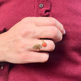 Bague Ginko réglable feuille de ginkgo, pierre naturelle et acier inoxydable doré - Verika Bijoux