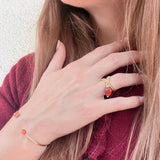 Bague Bruyère réglable, pierre naturelle et acier inoxydable doré - Verika Bijoux